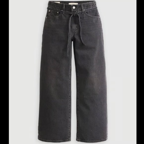 FREE PEOPLE LEVIS XL STRAIGHT WIDE LEG BELTED FADED BLACK JEANS NWT $108 28 w - Picture 6 of 11